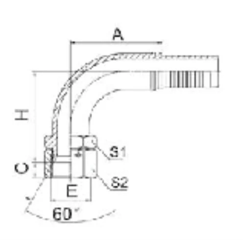 Фитинг JIS 90° (Komatsu) ниппель-конус 60°