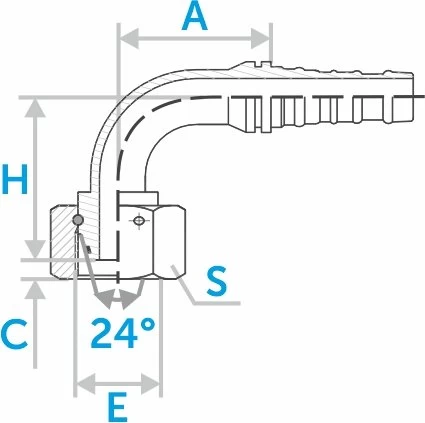 Фитинг-гайка 90° DKOS ниппель-конус 24° с уплотнительным кольцом (Interlock)