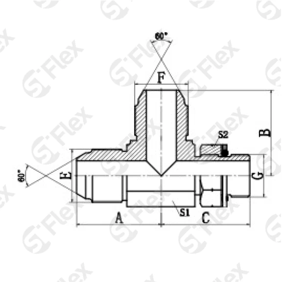 Т-образный, JIS 60° Komatsu—Резьба G (BSPP) регулируемая (ш-ш-ш.к.)