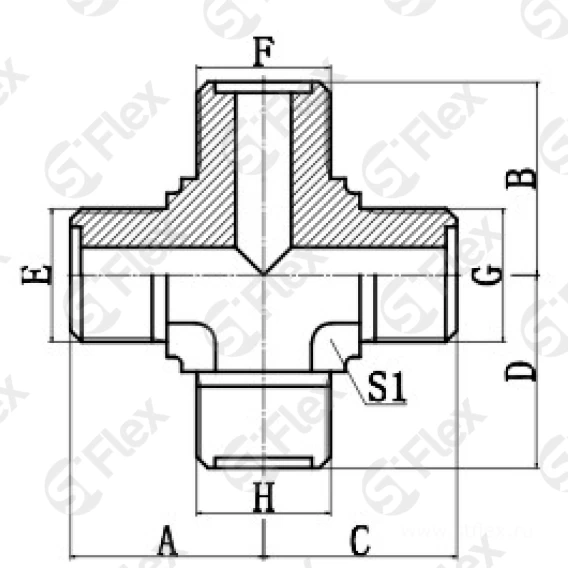X-образный, ORFS Метрический, проходной (ш-ш-ш-ш)