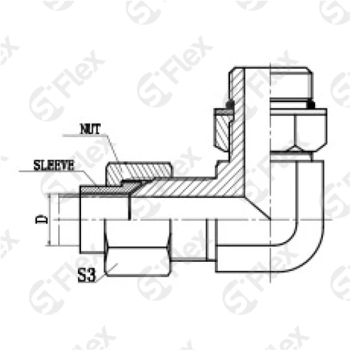 Угловой 90°, DKI 74°—Резьба UN (UNF) регулируемая (ш-ш.к.)