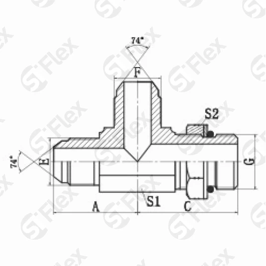 Т-образный, JIC 74°—Резьба UN (UNF), ввертной (ш-ш-ш.к.)