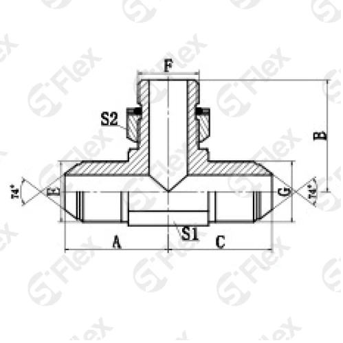 Т-образный, DKI 74°—Резьба М (Metric) регулируемая (ш-ш.к.-ш)