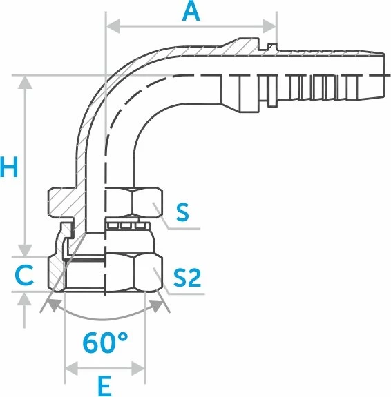 Фитинг JIS 90° (Komatsu) ниппель-конус 60°