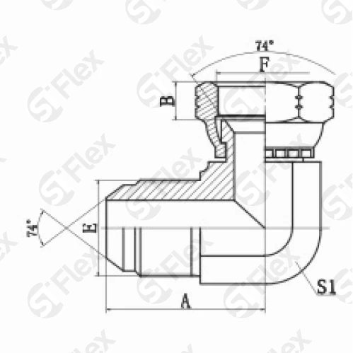 Угловой 90°, JIC 74°, проходной (ш-г)