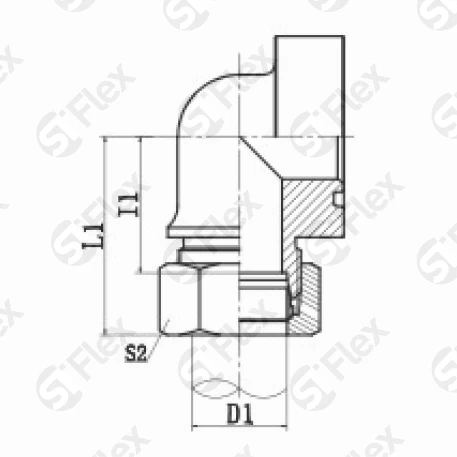 Угловой 90°, Фланец SFS—DKO-L/S 24°, укороченный, проходной (ш-ф)