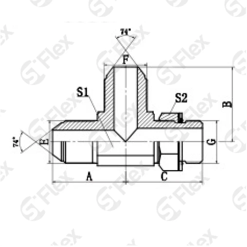 Т-образный, DKI 74°—Резьба М (Metric) регулируемая (ш-ш-ш.к.)