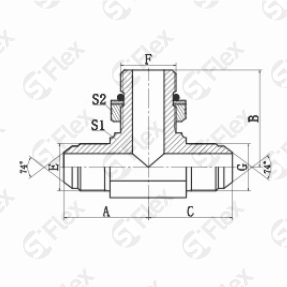 Т-образный, JIC 74°—Резьба UN (UNF), ввертной (ш-ш.к.-ш)
