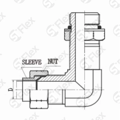 Угловой 90°, JIC 74°—Резьба UN (UNF), удлинённый, ввертной (ш-ш.к.)