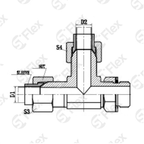Т-образный, DKI 74°—Резьба М (Metric) регулируемая (ш-ш-ш.к.)