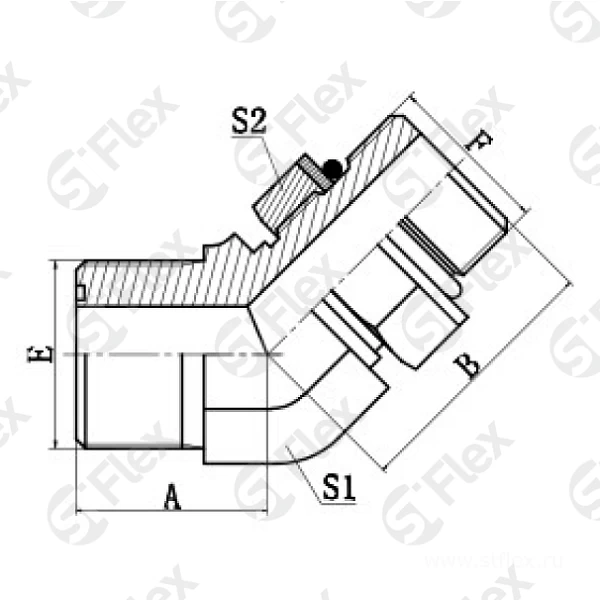 Угловой 45°, ORFS Метрический—Резьба М регулируемая (ш-ш.к.)