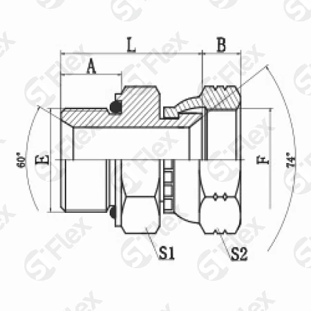 Прямой, BSP 60°—Соединение JIC 74°, ED - уплотнение, проходной (ш.к.-г)