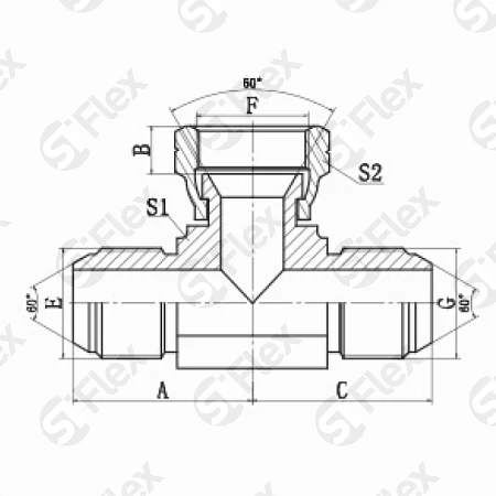 Т-образный, JIS 60° BSP Toyota, проходной (ш-г-ш)