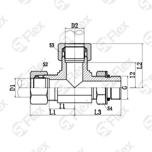 Т-образный, DKO-L/S 24°—Резьба UN (UNF) регулируемая (ш-ш-ш.к.)