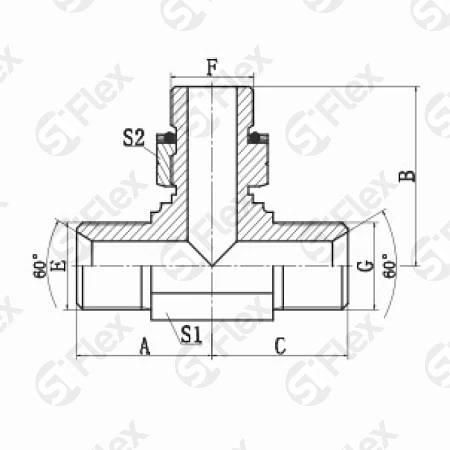 Т-образный, BSP 60°—Резьба G (BSPP) регулируемая (ш-ш.к.-ш)