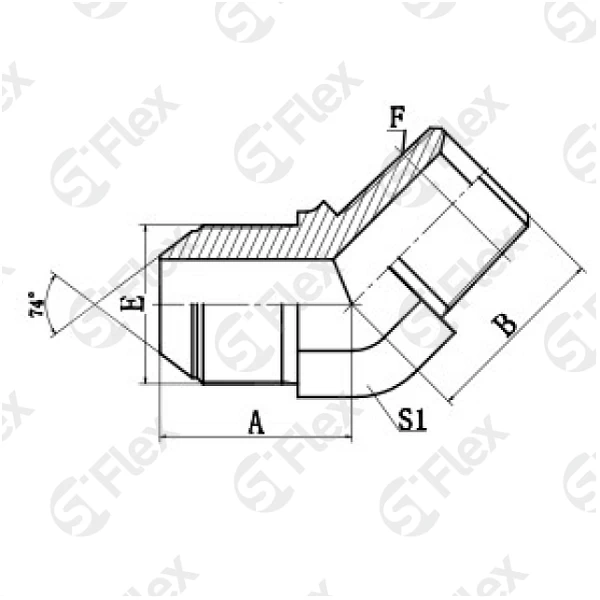 Угловой 45°, DKI 74°—Резьба Z (NPT), ввертной (ш-ш)