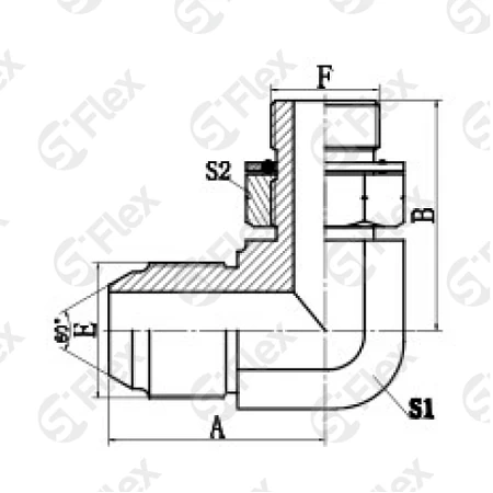 Угловой 90°, JIS 60° Komatsu—Резьба G (BSPP) регулируемая (ш-ш.к.)