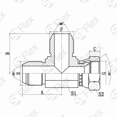 Т-образный, JIS 60° BSP Toyota, проходной (ш-ш-г)