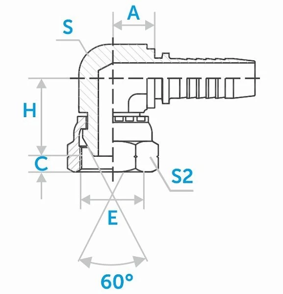 Фитинг BSP 90° с двойным шестигранником ниппель-конус 60°