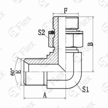 Угловой 90°, BSP 60°—Резьба М (Metric) регулируемая (ш-ш.к.)