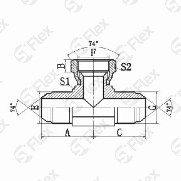 Т-образный, JIC 74°, проходной (ш-г-ш)