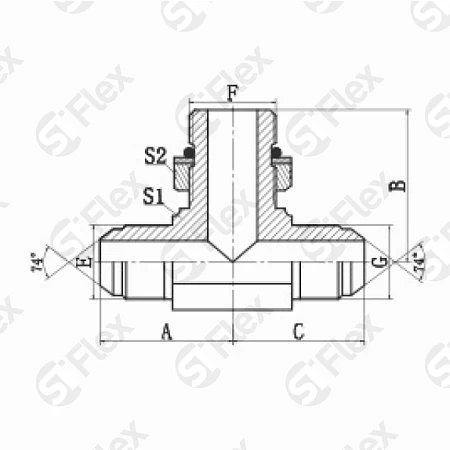 Т-образный, JIC 74°—Резьба UN (UNF), ввертной (ш-ш.к.-ш)