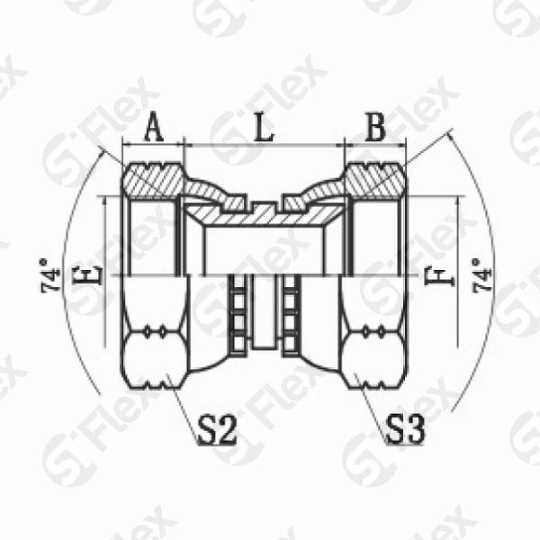 Прямой, JIC 74°, проходной (г-г)