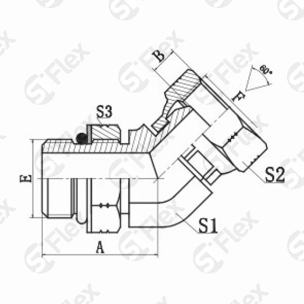 Угловой 45°, NPSM 60°—Резьба UN (UNF), ввертной (ш.к.-г)