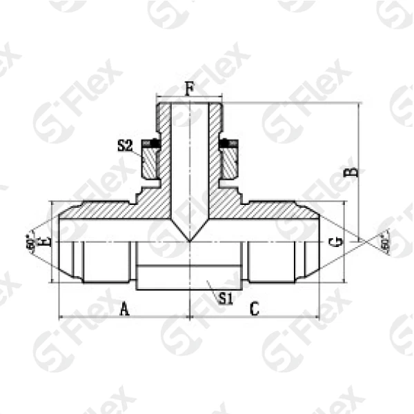 Т-образный, JIS 60° Komatsu—Резьба G (BSPP) регулируемая (ш-ш.к.-ш)