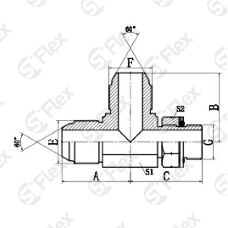 Т-образный, JIS 60° Komatsu—Резьба G (BSPP) регулируемая (ш-ш-ш.к.)