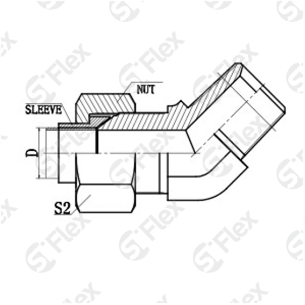 Угловой 45°, DKI 74°—Резьба Z (NPT), ввертной (ш-ш)