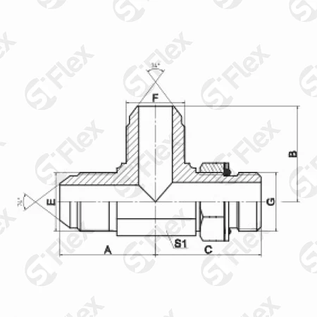 Т-образный, JIC 74°—Резьба М (Metric) регулируемая (ш-ш-ш.к.)