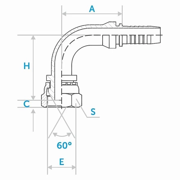 Фитинг-гайка DKM 90° ниппель-конус 60°
