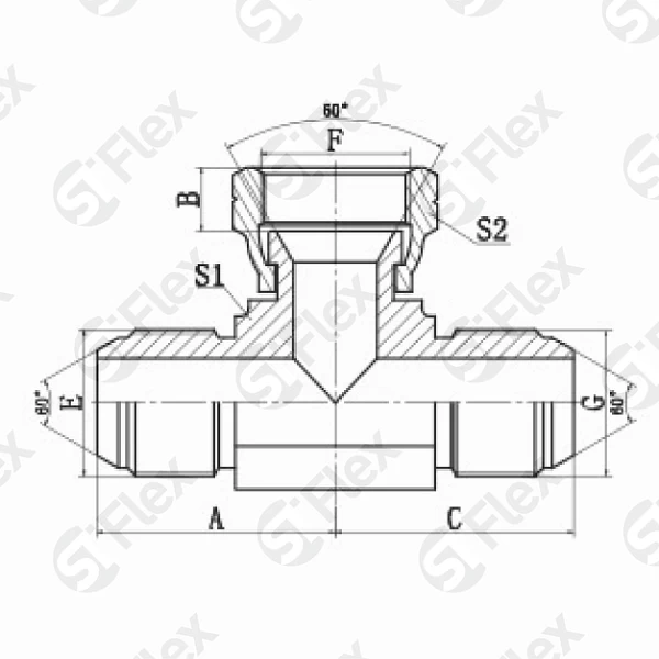 Т-образный, JIS 60° BSP Toyota, проходной (ш-г-ш)