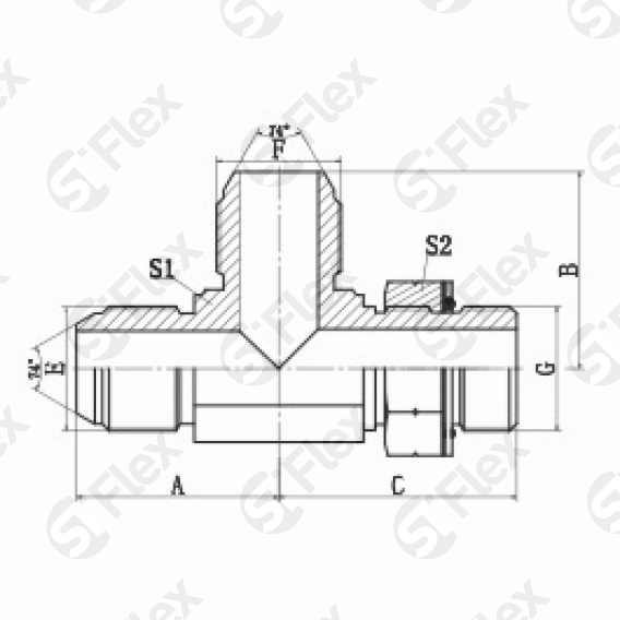 Т-образный, JIC 74°—Резьба G (BSPP) регулируемая (ш-ш-ш.к.)