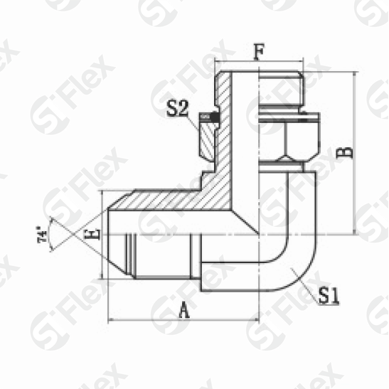 Угловой 90°, JIC 74°—Резьба М (Metric) регулируемая (ш-ш.к.)