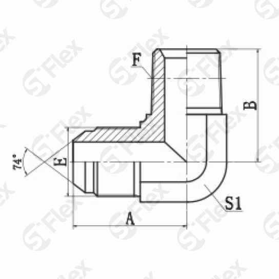 Угловой 90°, JIC 74°—Резьба R (BSPT), ввертной (ш-ш)