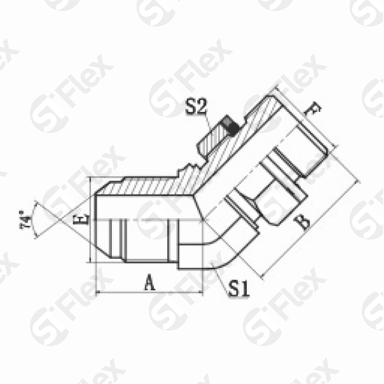 Угловой 45°, JIC 74°—Резьба М (Metric) регулируемая (ш-ш.к.)