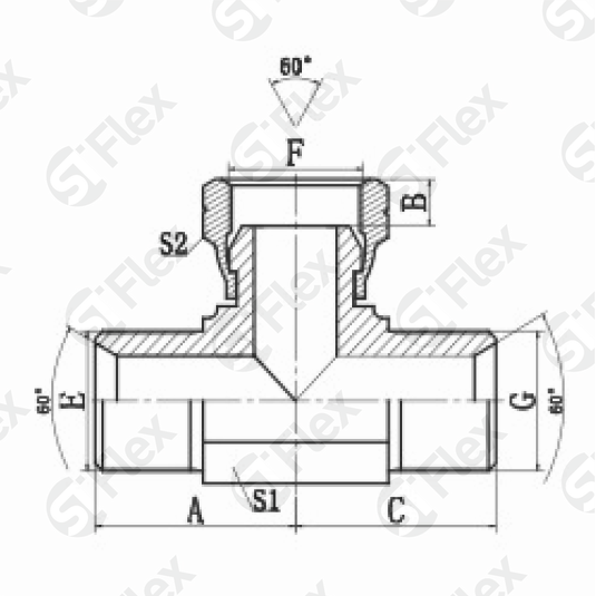 Т-образный, BSP 60°, проходной (ш-г-ш)