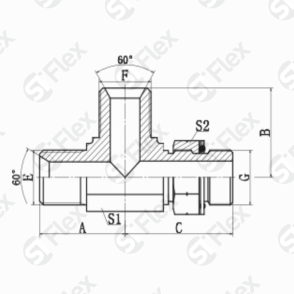 Т-образный, BSP 60°—Резьба G (BSPP) регулируемая (ш-ш-ш.к.)