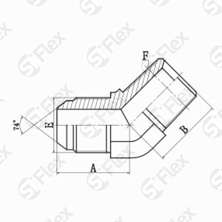 Угловой 45°, JIC 74°—Резьба R (BSPT), ввертной (ш-ш)
