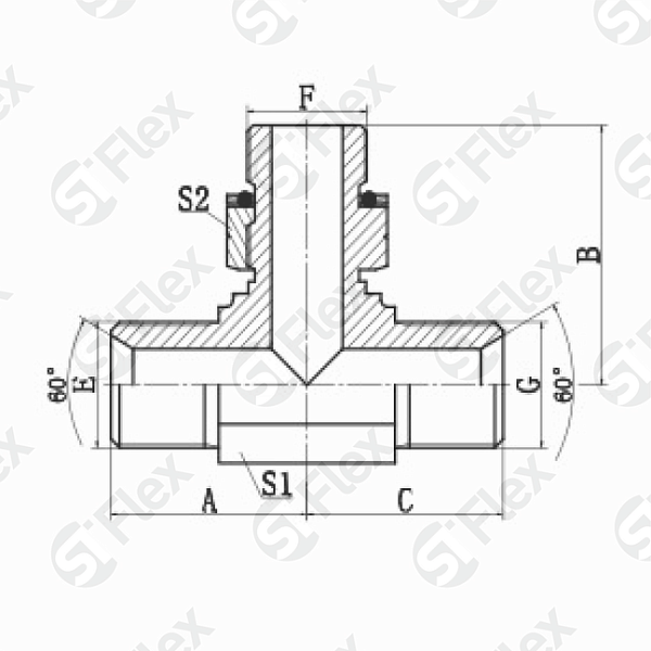 Т-образный, BSP 60°—Резьба G (BSPP) регулируемая (ш-ш.к.-ш)
